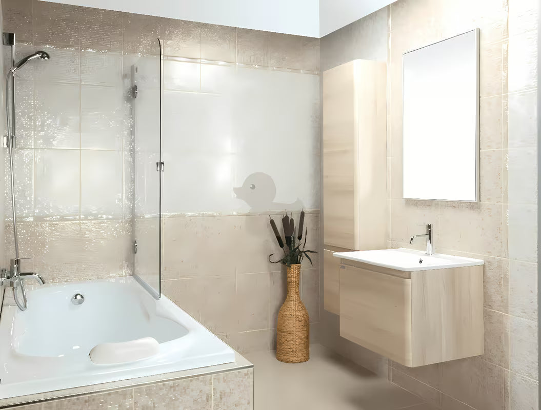 Viseća kupaonski ormarić Naturel Ancona u dekoru akacije s dvoja vrata i staklenim policama.