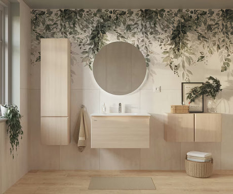 Viseća kupaonski ormarić Naturel Ancona s tankim keramičkim umivaonikom u dekoru akacije