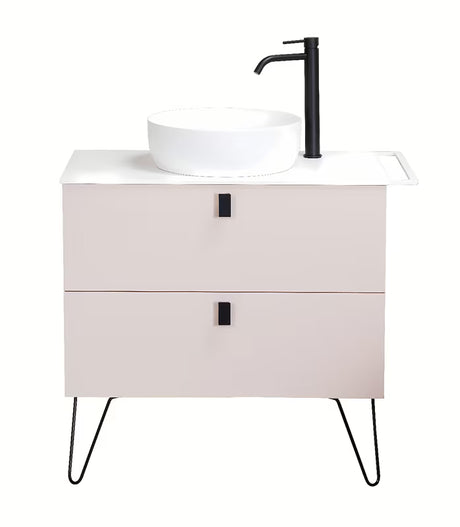 Naturel Art Deco ormarić ispod umivaonika na ploču u boji rose beige s crnim mat akcentima