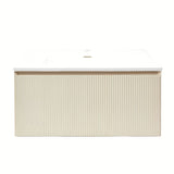 Mat bež viseća ormarić s umivaonikom Naturel Austen 80x35x52 cm s umivaonikom od lijevanog mramora.