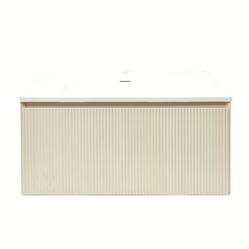 Mat bež viseća ormarić s umivaonikom Naturel Austen 80x35x52 cm s umivaonikom od lijevanog mramora.