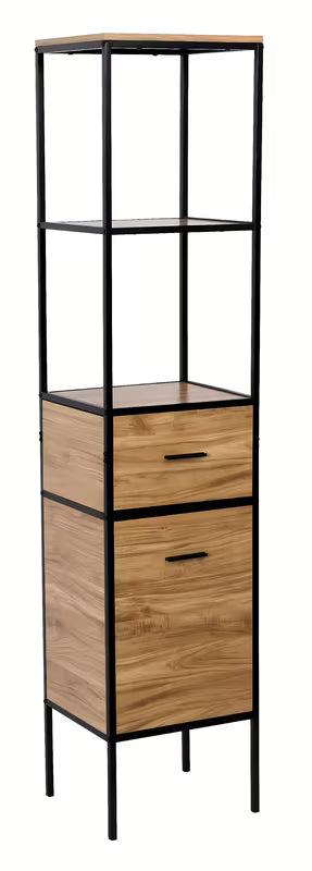 Stojeći regal Naturel Blackframe s crnim metalnim okvirom i MDF pločom u dekoru javora.