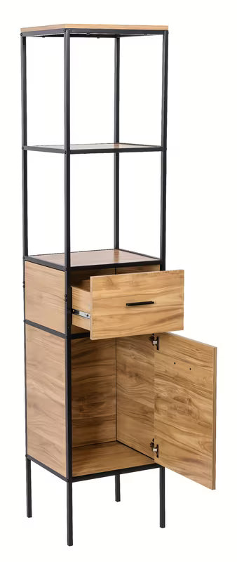 Stojeći regal Naturel Blackframe s crnim metalnim okvirom i MDF pločom u dekoru javora.