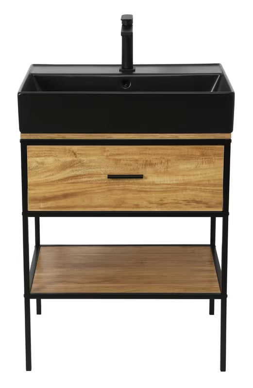 Ormarić ispod umivaonika Naturel Blackframe 60x73x46 cm u dekoru javora s crnim metalnim okvirom