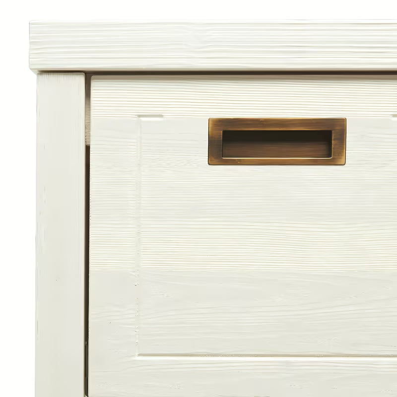 Bijeli stojeći kupaonski ormarić Naturel Country od masivne smreke s četkanom površinom i vratima sa soft-close zatvaranjem.