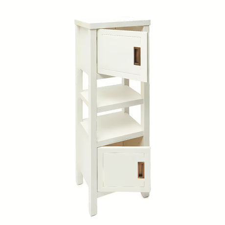 Bijeli stojeći visoka kupaonski ormarić Naturel Country od masivnog smrekovog drva s četkanom površinom.