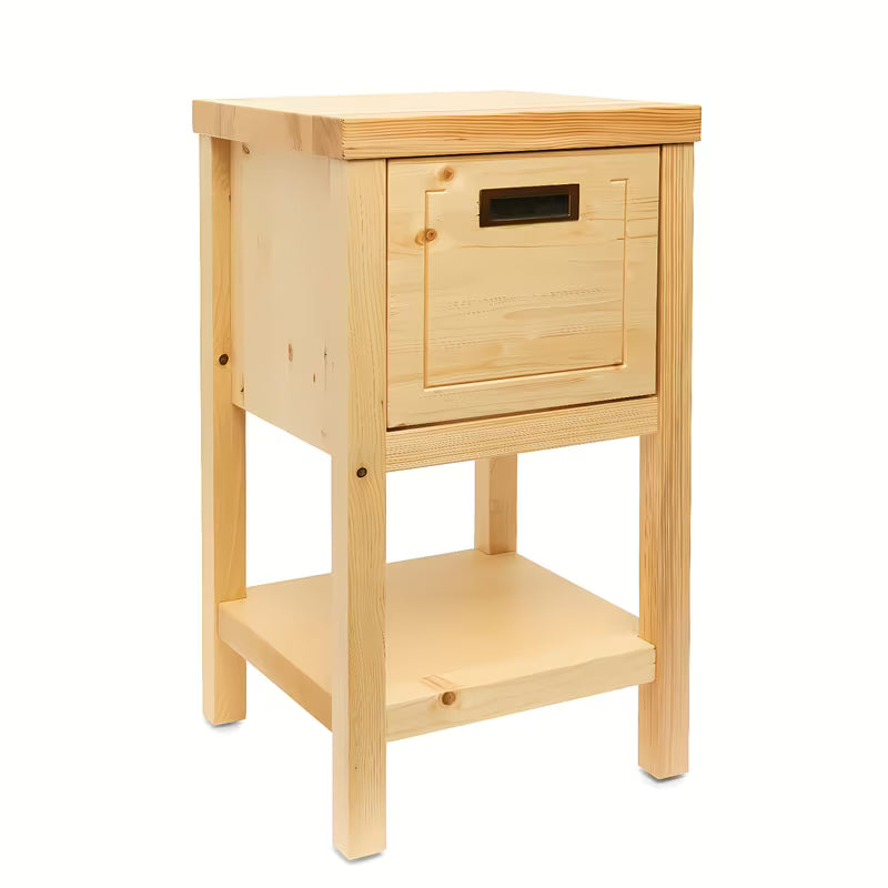 Smeđa stojeći kupaonski ormarić Naturel Country od masivne smreke s četkanom reljefnom površinom.