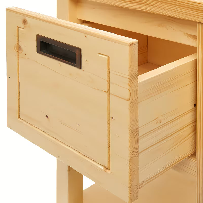 Smeđa stojeći kupaonski ormarić Naturel Country od masivne smreke s četkanom reljefnom površinom.