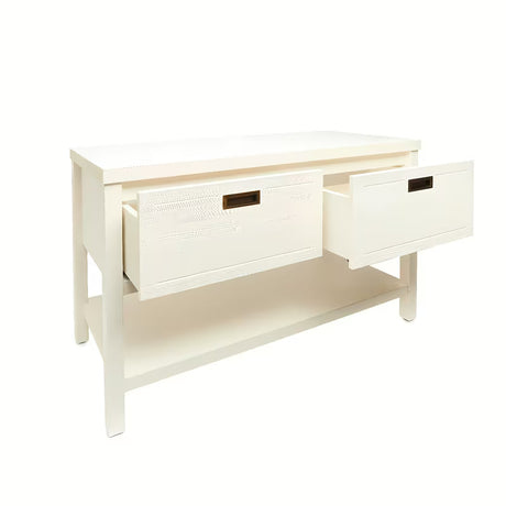 Bijela ormarić ispod umivaonika Naturel Country od masivne smrekovine s dvije ladice i četkanom površinom.