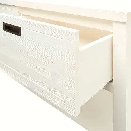 Bijela ormarić ispod umivaonika Naturel Country od masivne smrekovine s dvije ladice i četkanom površinom.