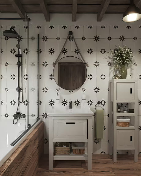 Bijeli stojeći kupaonski ormarić Naturel Country s keramičkim umivaonikom 65x85x53 cm