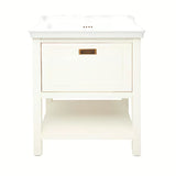 Bijeli stojeći ormarić Naturel Country s keramičkim umivaonikom od masivne smrekovine s četkanom površinom