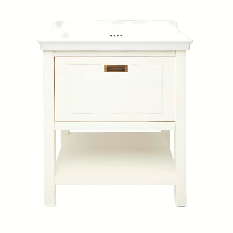 Bijeli stojeći ormarić Naturel Country s keramičkim umivaonikom od masivne smrekovine s četkanom površinom