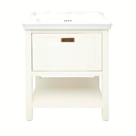 Bijeli stojeći ormarić Naturel Country s keramičkim umivaonikom od masivne smrekovine s četkanom površinom