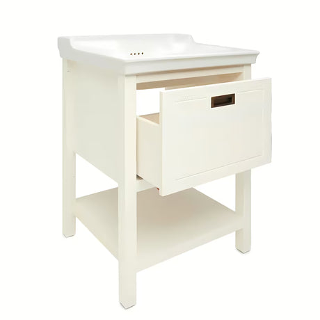 Bijeli stojeći ormarić Naturel Country s keramičkim umivaonikom od masivne smrekovine s četkanom površinom