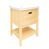 Smeđa kupaonski ormarić s keramičkim umivaonikom Naturel Country 65x53x85 cm od masivne smrekovine