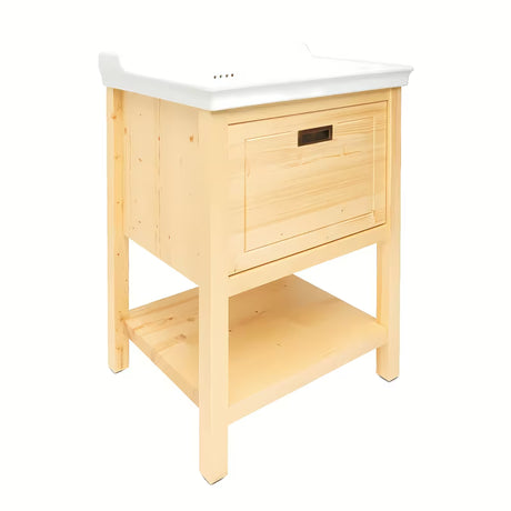 Smeđa kupaonski ormarić s keramičkim umivaonikom Naturel Country 65x53x85 cm od masivne smrekovine