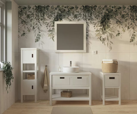 Kvadratno ogledalo Naturel Country 80x80 cm s bijelim okvirom od masivne smreke.