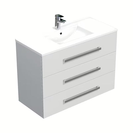 Viseća kupaonski ormarić Naturel Cube Way s keramičkim umivaonikom u bijelom sjaju 100x46x76,5 cm