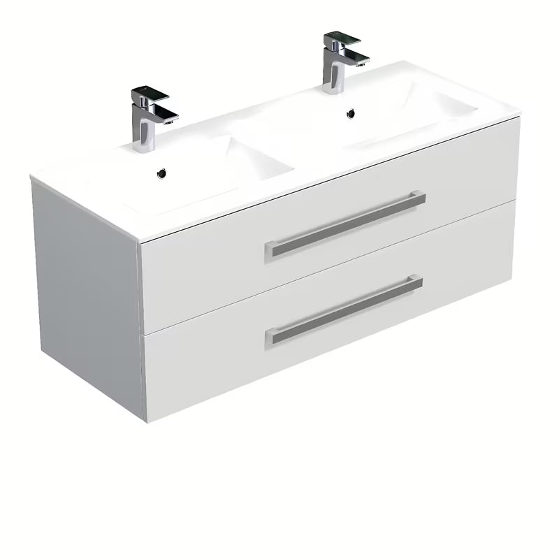 Viseća kupaonski ormarić SAT Cube Way s keramičkim umivaonikom u bijelom sjaju