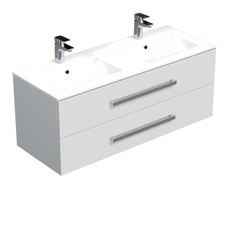 Viseća kupaonski ormarić SAT Cube Way s keramičkim umivaonikom u bijelom sjaju