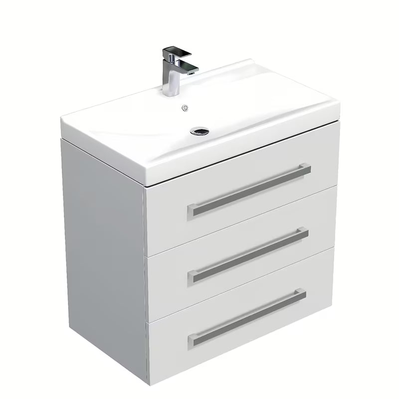 Viseća kupaonski ormarić s keramičkim umivaonikom Naturel Cube Way u bijelom sjaju s tri ladice