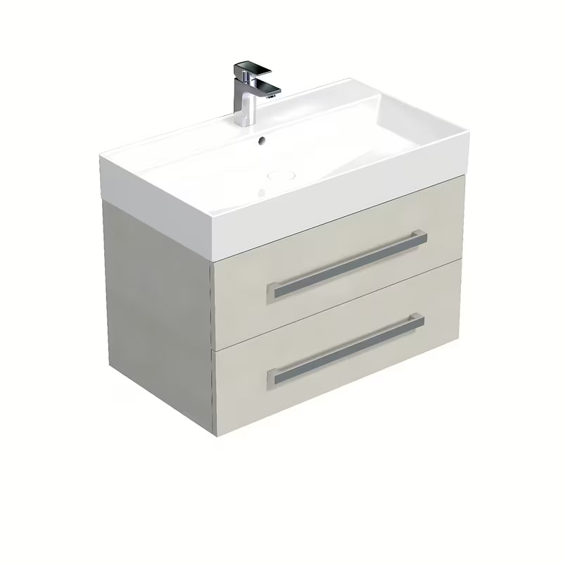 Viseća kupaonski ormarić Naturel Cube Way s keramičkim umivaonikom u dekoru hrasta chamonix