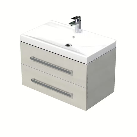 Viseća kupaonski ormarić s keramičkim umivaonikom Naturel Cube Way u dekoru hrast chamonix.