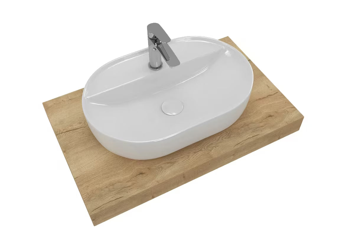 Kupaonski set Naturel Dolce 80x50 cm u dekoru hrasta halifax s umivaonikom na ploču i slavinom