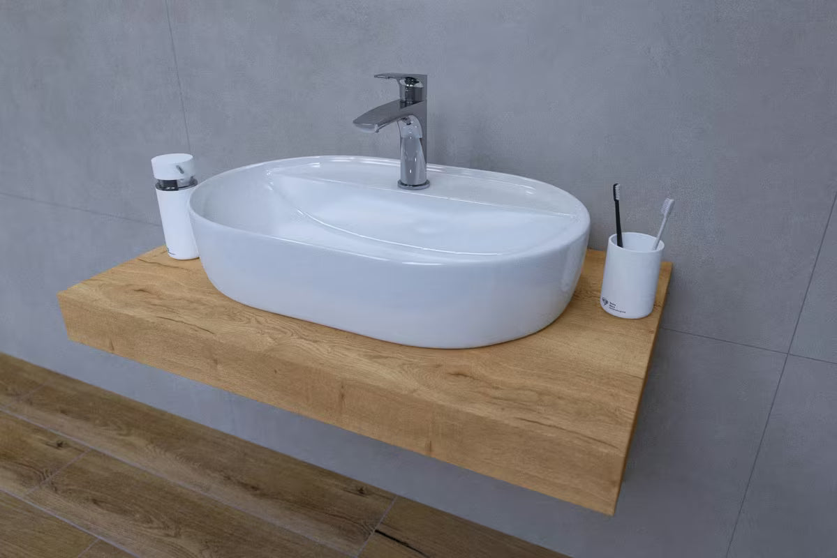 Kupaonski set Naturel Dolce 80x50 cm u dekoru hrasta halifax s umivaonikom na ploču i slavinom