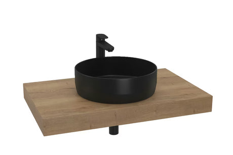 Kupaonski set Naturel Dolce 80x50 cm u dekoru hrasta halifax s umivaonikom na ploču i crnim mat kupaonski dodaci.