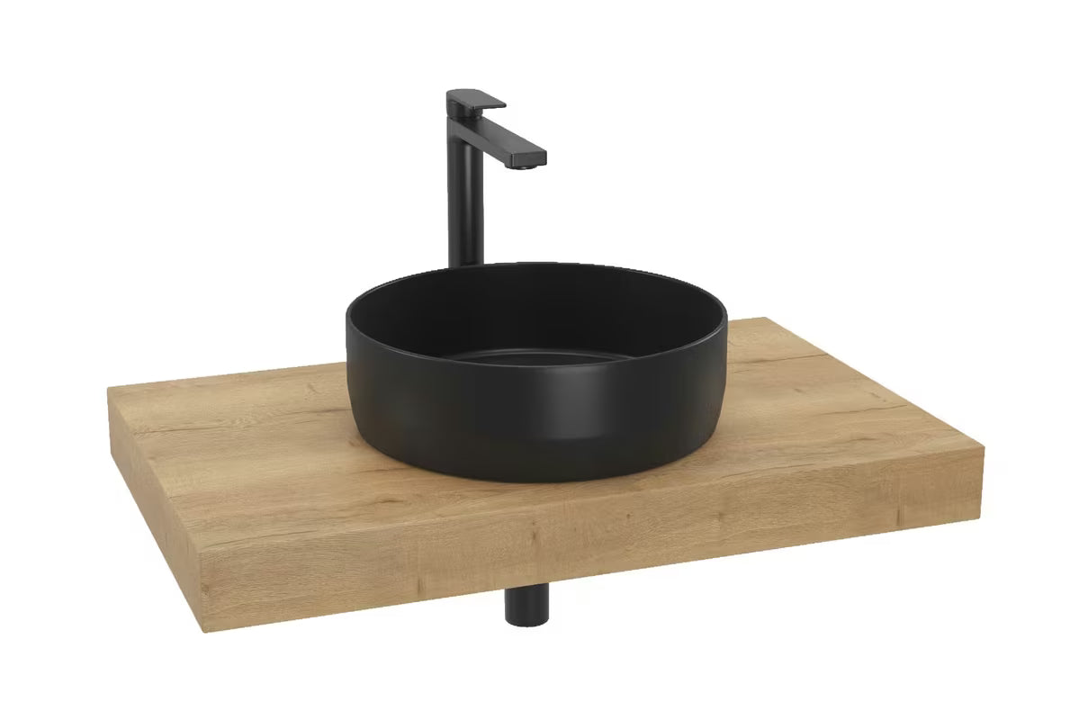 Kupaonski set Naturel Dolce 80x50 cm u dekoru hrasta halifax s umivaonikom na ploču i crnim mat kupaonski dodaci