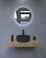 Kupaonski set Naturel Dolce 80x50 cm u dekoru hrasta halifax s umivaonikom na ploču i crnim mat kupaonski dodaci