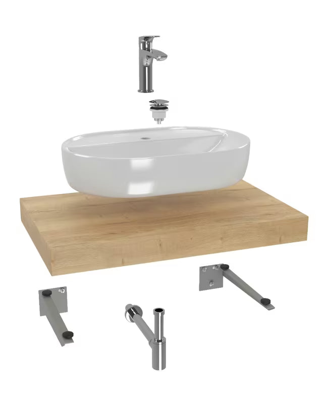 Kupaonski set Naturel Dolce 80x50 cm u dekoru hrasta halifax s umivaonikom na ploču i slavinom