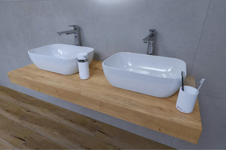 Kupaonski set Naturel Dolce 120x50 cm u dekoru hrasta halifax s umivaonicima na ploču i visokim slavinama