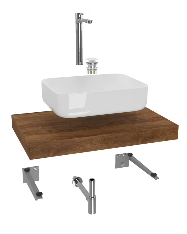 Kupaonski set Naturel Dolce 80x50 cm u dekoru hrasta charleston s umivaonikom na ploču i visokom slavinom.