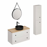 Kupaonski set Naturel Forli u bijeloj boji s crnim umivaonikom na ploču i crnom mat slavinom