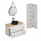 Kupaonski set Naturel Forli u bijeloj boji s crnim umivaonikom na ploču i crnom mat slavinom