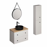 Kupaonski set Naturel Forli u bijeloj boji s crnim umivaonikom na ploču, slavinom i ogledalom