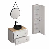 Kupaonski set Naturel Forli u bijeloj boji s crnim umivaonikom na ploču, slavinom i ogledalom