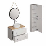 Bijela kupaonski set Naturel Forli s ormarićima, umivaonikom na ploču, ogledalom i visokom slavinom