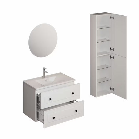 Bijela kupaonski set Naturel Forli s umivaonikom, s LED ogledalom i kromiranom slavinom za umivaonik