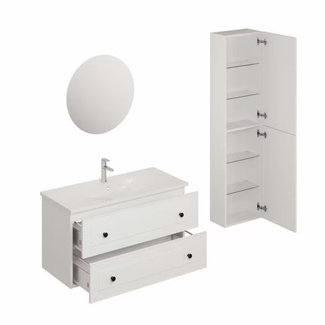 Bijela kupaonski set Naturel Forli s ormarićima, umivaonikom, LED ogledalom i kromiranom slavinom