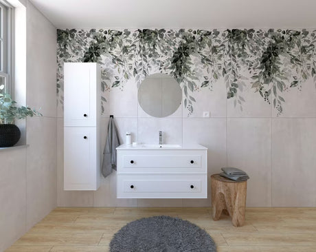 Bijela kupaonski set Naturel Forli s ormarićima, umivaonikom, LED ogledalom i kromiranom slavinom