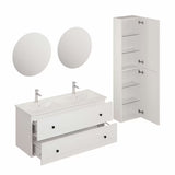 Bijela kupaonski set Naturel Forli s dvostrukim umivaonikom, s ormarićima, dva LED ogledala i kromiranim slavinama.