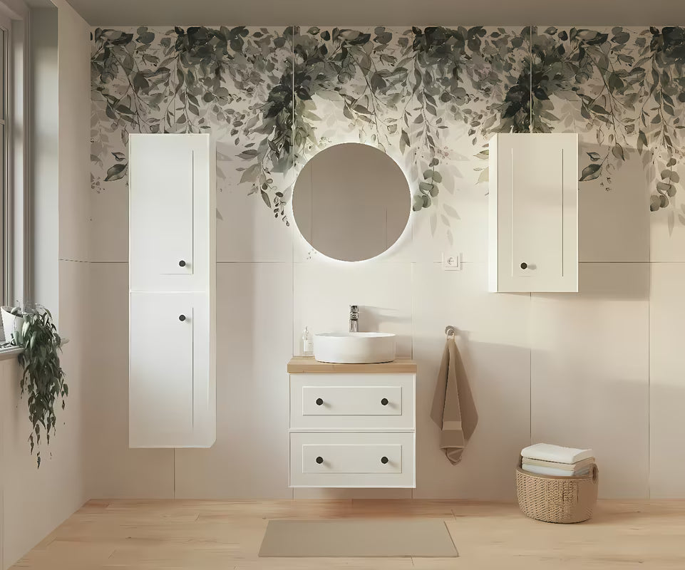 Bijela viseća ormarić ispod umivaonika Naturel Forli s pločom u dekoru hrasta Halifax