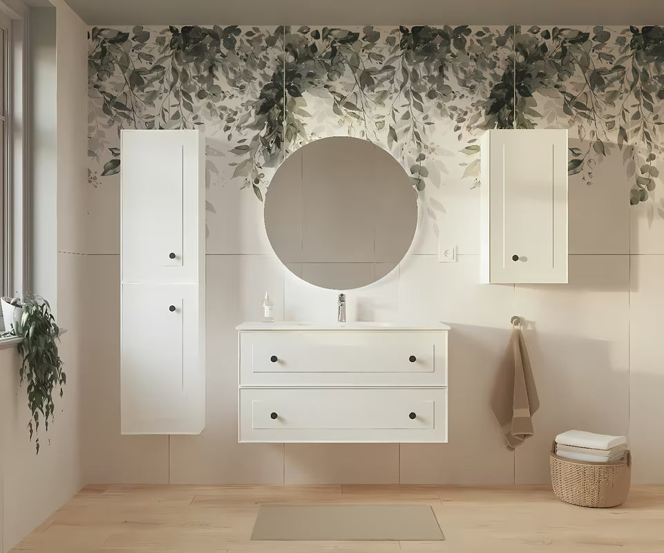 Bijela viseća kupaonski ormarić Naturel Forli s namještajskim umivaonikom 100x53x46 cm