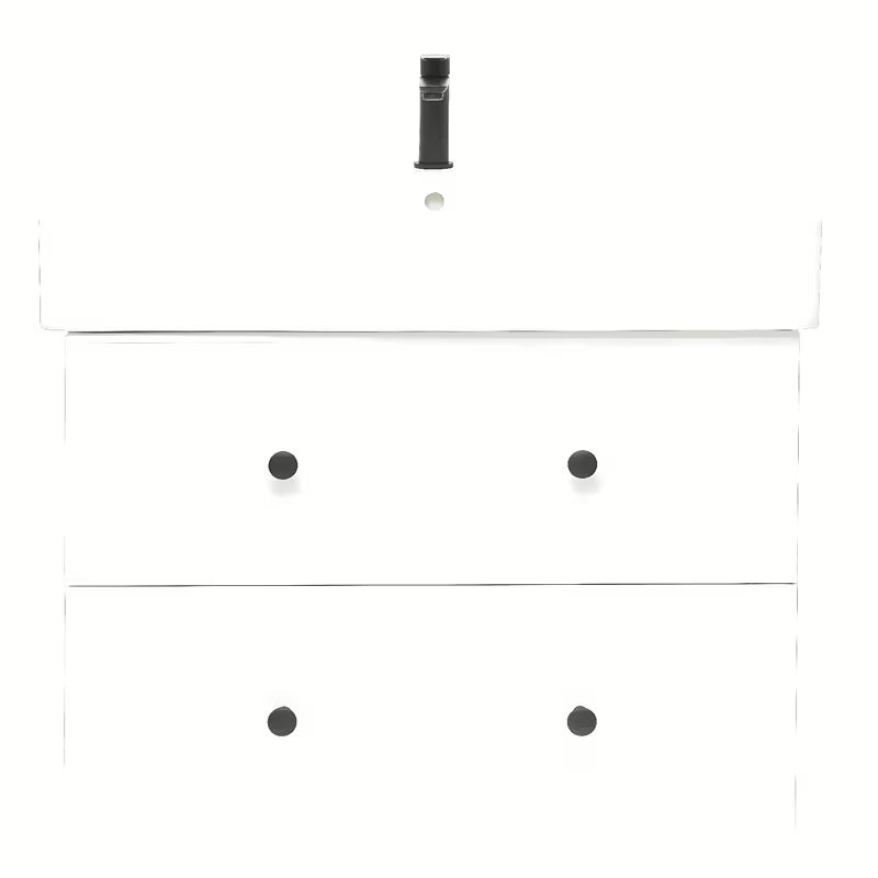 Bijela viseća kupaonski ormarić Naturel Forli s keramičkim umivaonikom i otvorom pro za slavinu u sredini.