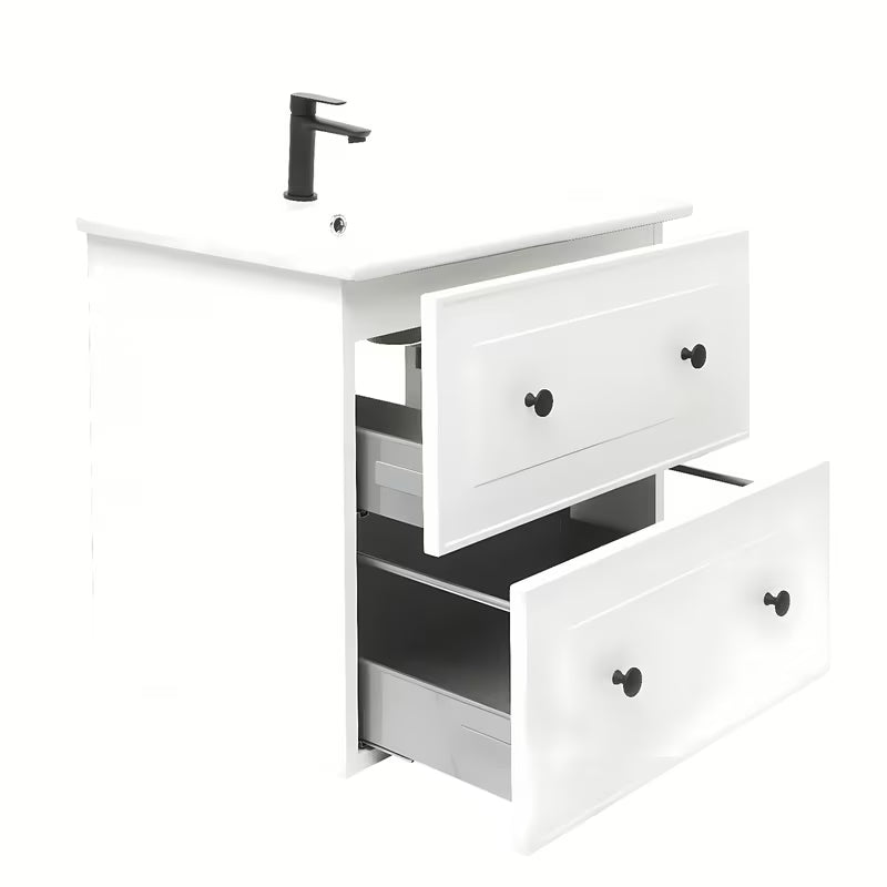 Bijela viseća kupaonski ormarić Naturel Forli s keramičkim umivaonikom 60x46 cm