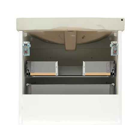 Bijeli viseća kupaonski ormarić Naturel Forli s keramičkim umivaonikom za namještaj